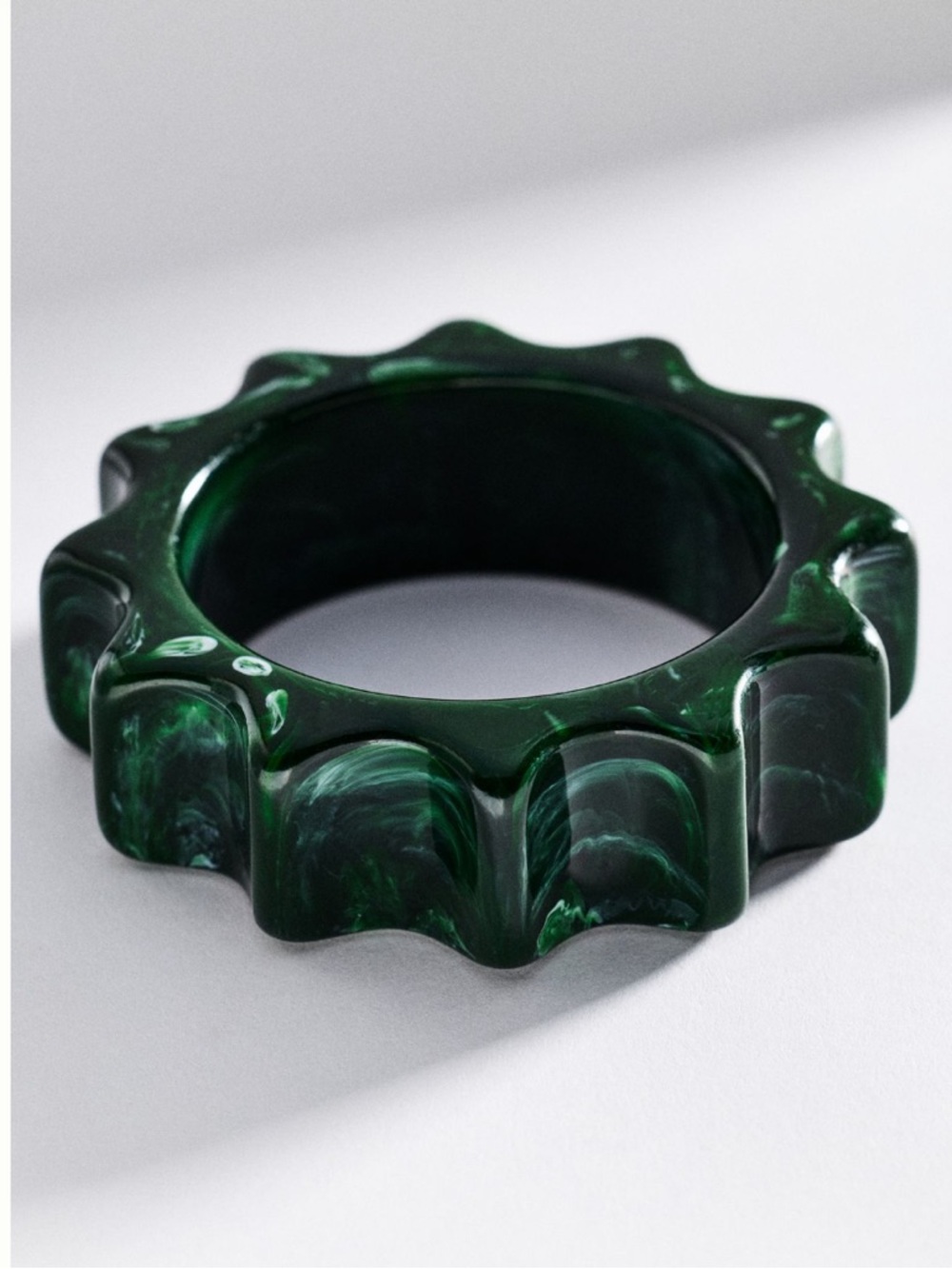 Anthropologie Ridged Sun Style Supernova  Cog Chunky Bracelet Resin Olive NWT